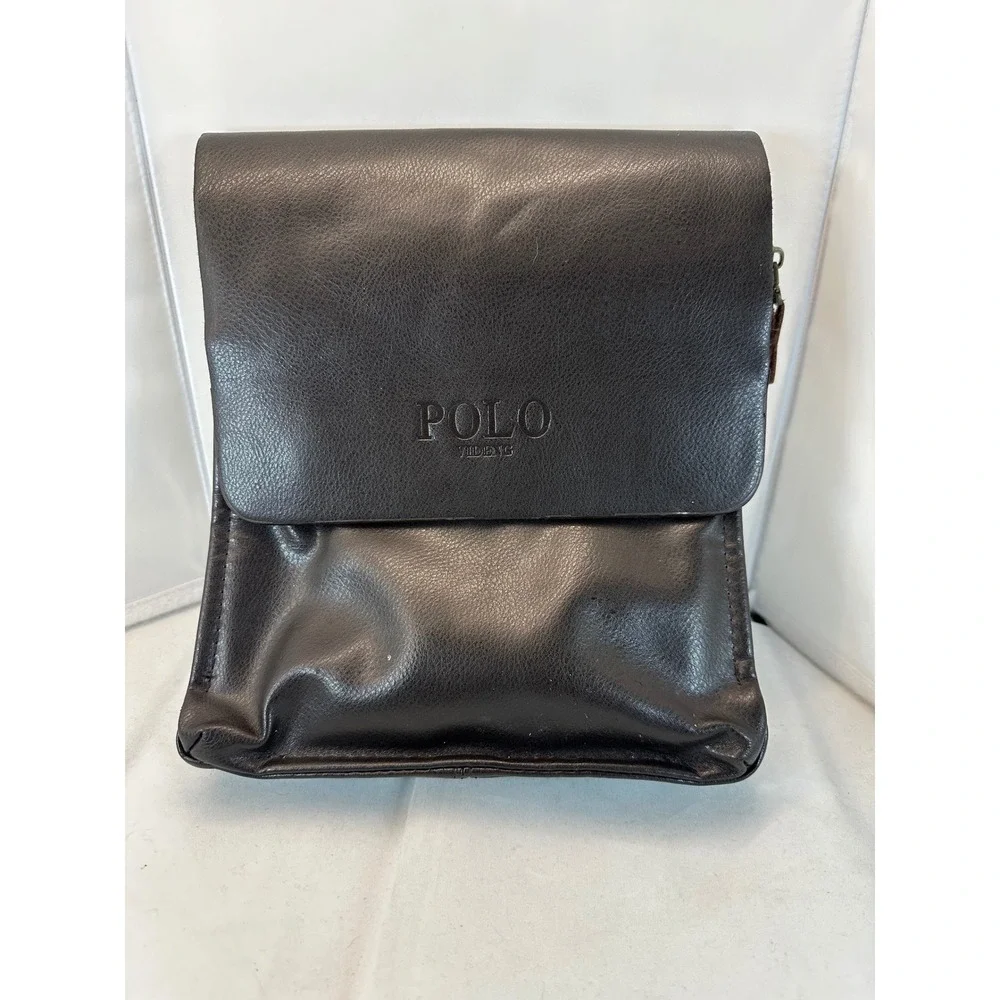 Polo Jeans Messenger Bag Brown Leather‎ Flap Crossbody Travel Small